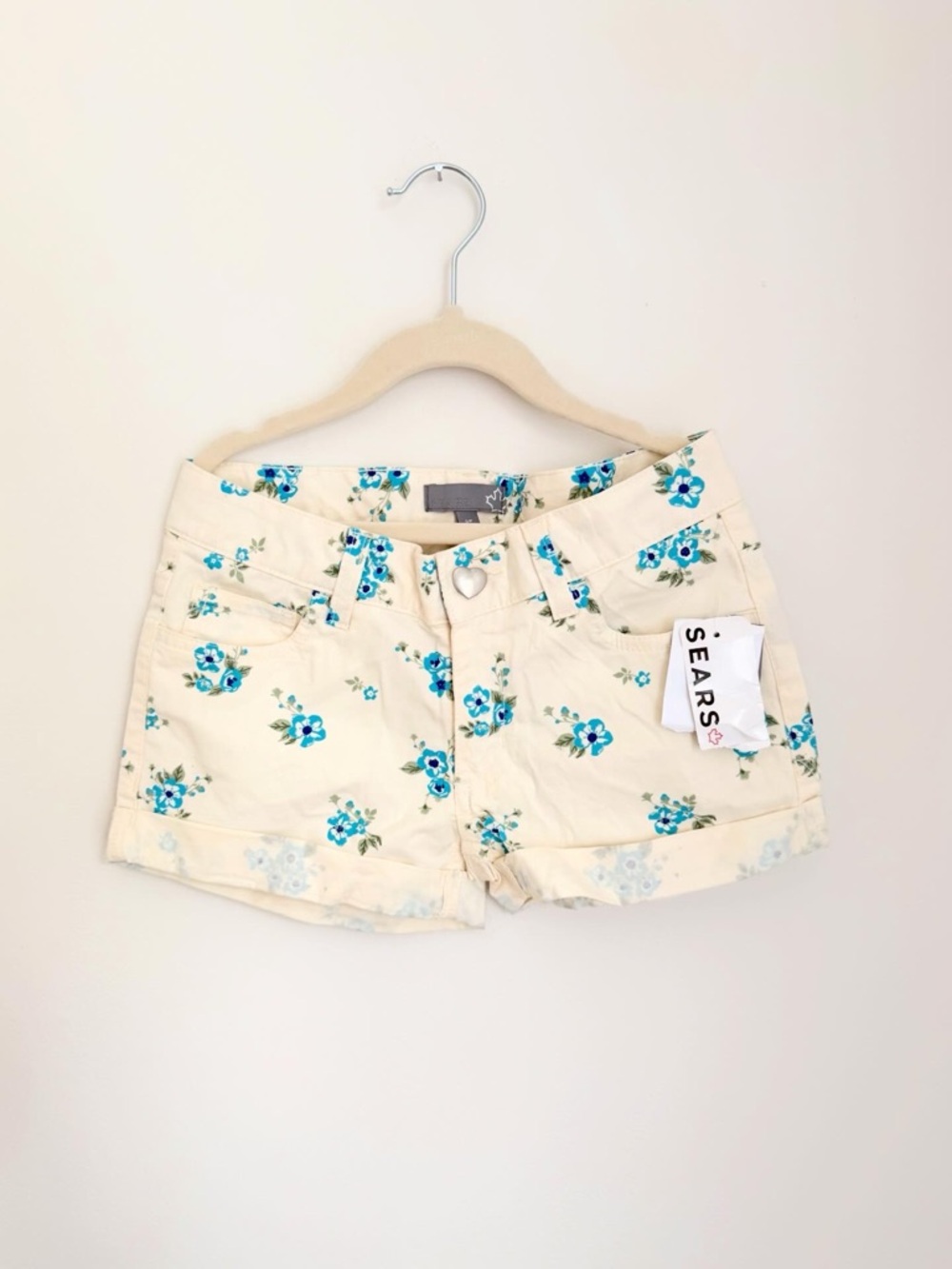 Vintage Sears Girls Cream Floral Denim Shorts (Size 7/8)